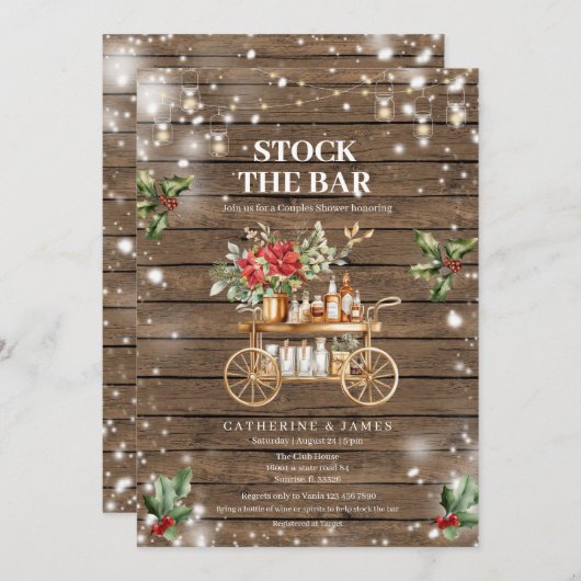 Rustikale Winter-Saitenleuchten aus Holz beleuchte Einladung (Vorne/Hinten)