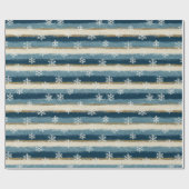 Rustikale Winter-Schneeflocken Blau Gold Gemalte S Geschenkpapier (Flach)