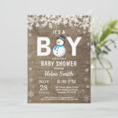 Rustikale Winter Snowman Boy Babydusche Einladung (Stehend Vorderseite)