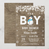 Rustikale Winter Snowman Boy Babydusche Einladung (Vorne/Hinten)