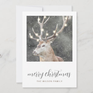 Rustikale Winter Stag String Lights Weihnachtskart Einladung