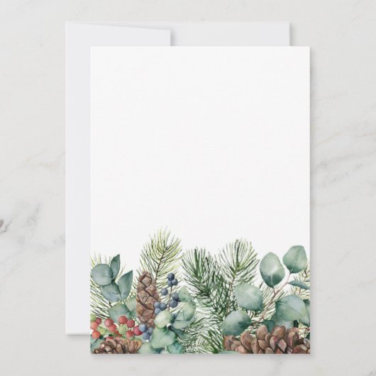 Rustikale Winter- und Pinienwaldhochzeit Einladung (Rückseite)