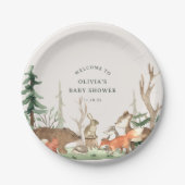 Rustikale Winter-Wald-Babyparty Pappteller (Vorderseite)