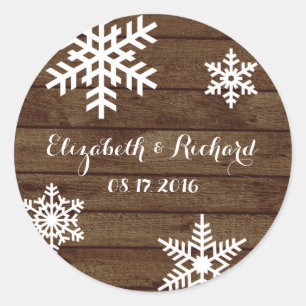 Rustikale Winter Wedding Barn Wood Schneeflocken Runder Aufkleber