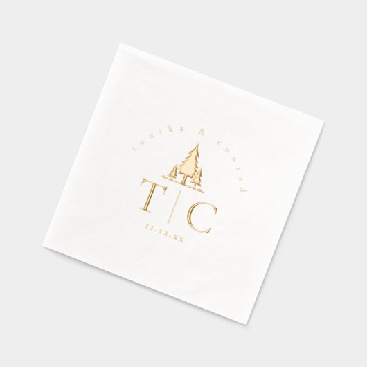 Rustikale Winter Wedding Initials Fir Trees ID1049 Servietten Mit Folie (Links)