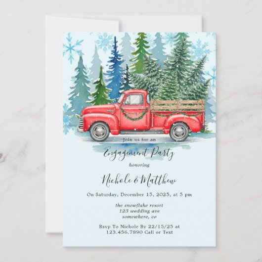Rustikale Winter Wedding Truck Engagement Party Einladung (Vorderseite)