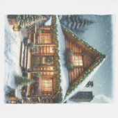 Rustikale Winter-/Weihnachts-Schneehütte Fleecedecke (Vorderseite (Horizontal))