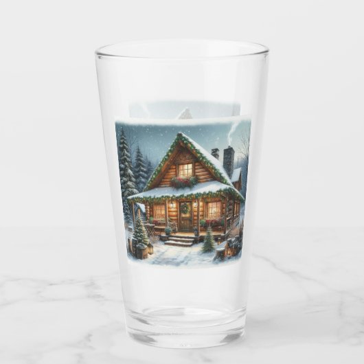 Rustikale Winter-/Weihnachtsschneekabine Glas (Vorderseite)