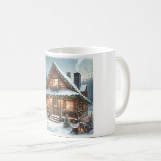 Rustikale Winter-/Weihnachtsschneekabine Kaffeetasse (VorderseiteRechts)