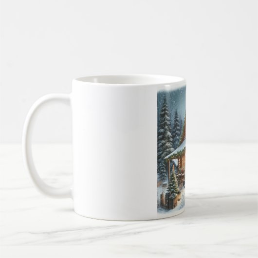 Rustikale Winter-/Weihnachtsschneekabine Kaffeetasse (Links)