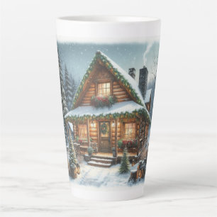 Rustikale Winter-/Weihnachtsschneekabine Milchtasse