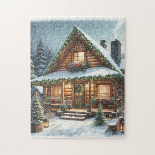 Rustikale Winter-/Weihnachtsschneekabine Puzzle (Vertikal)