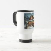 Rustikale Winter-/Weihnachtsschneekabine Reisebecher (Vorderseite Links)