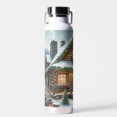 Rustikale Winter-/Weihnachtsschneekabine Trinkflasche (Vorne)