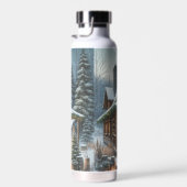 Rustikale Winter-/Weihnachtsschneekabine Trinkflasche (Rechts)