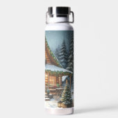 Rustikale Winter-/Weihnachtsschneekabine Trinkflasche (Rückseite)