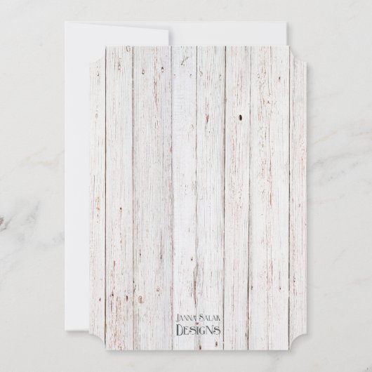 Rustikale Winter-Whitewusch-Hochzeit Einladung (Rückseite)