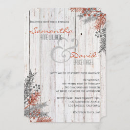 Rustikale Winter-Whitewusch-Hochzeit Einladung