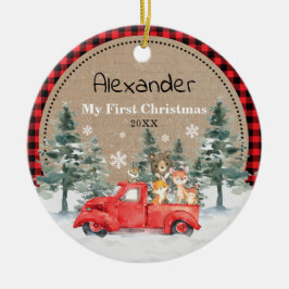 Rustikale Winter Woodland Tiere Baby 1. Weihnachte Keramik Ornament