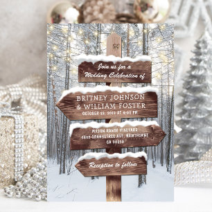 Rustikale Winter-Wunderland-Waldlichter-Hochzeit Einladung