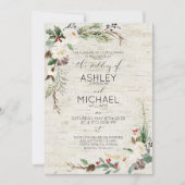 Rustikale Winterbärenkalligrafie Botanische Hochze Einladung (Vorderseite)