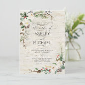 Rustikale Winterbärenkalligrafie Botanische Hochze Einladung (Stehend Vorderseite)