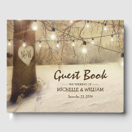 Rustikale Winterbaum Weihnachtsbeleuchtung Hochzei Gästebuch