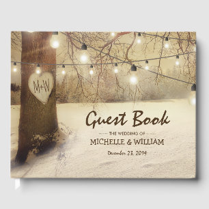 Rustikale Winterbaum Weihnachtsbeleuchtung Hochzei Gästebuch