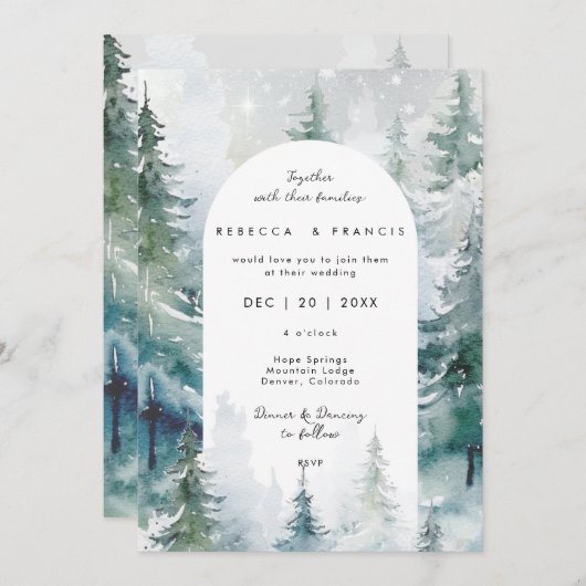 Rustikale Winterbäume - Einladung zur Hochzeit (Vorne/Hinten)