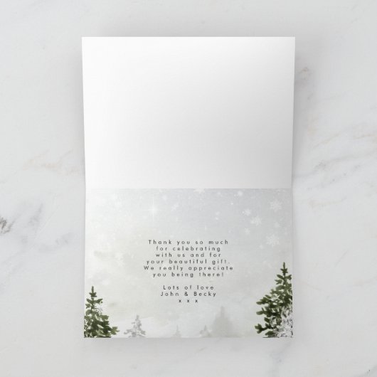 rustikale Winterbäume Hochzeit danke Karte (Innenseite)