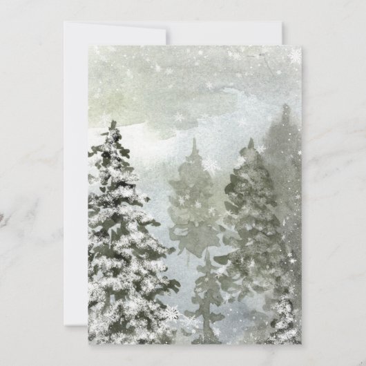 rustikale Winterbäume Hochzeitsreise Einladung (Rückseite)