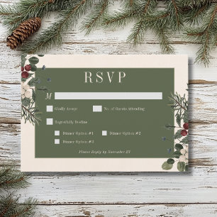 Rustikale Winterbeeren- und Kieferncreme-Hochzeits RSVP Karte