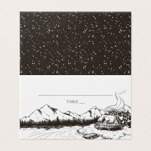 Rustikale Winterberghochzeit-Platzkarte Visitenkarten (Außenseite Aufgefaltet)