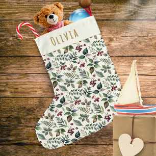 Rustikale Winterblätter und Beeren Personalisiert Großer Weihnachtsstrumpf
