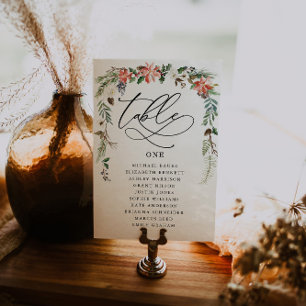 Rustikale Winterblumen Hochzeitstisch-Sitzkarte Tischnummer