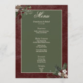 Rustikale Winterbrände & Pine Burgund Hochzeit Menükarte (Vorderseite)