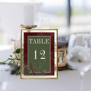 Rustikale Winterbrände & Pine Burgund Hochzeit Tischnummer