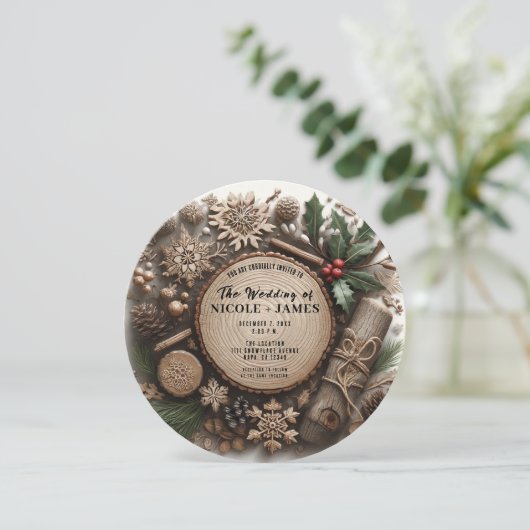 Rustikale Winterferien Weihnachtsfeier Einladung (Stehend Vorderseite)