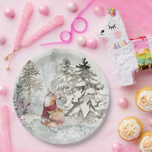 Rustikale Winterferienwelt mit Fox Pappteller (Party)