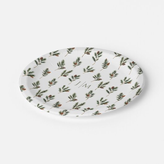 Rustikale Winterfeste mit Pinecones Wedding Pappteller (Schrägansicht)