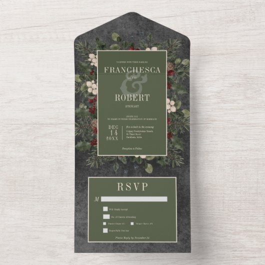 Rustikale Winterfrüchte & Pine Black 2 Dinner All In One Einladung (Innen Boden)