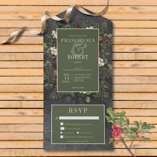 Rustikale Winterfrüchte & Pine Black Dinner All In One Einladung