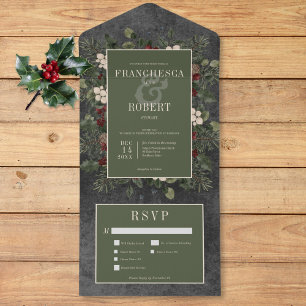 Rustikale Winterfrüchte & Pine Black Drei Abendess All In One Einladung