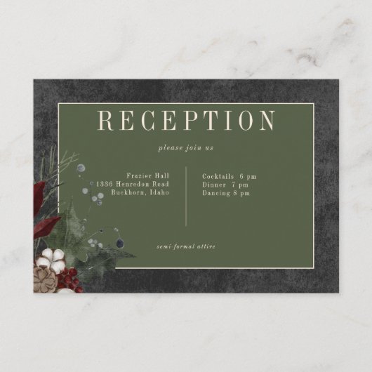 Rustikale Winterfrüchte & Pine Black Empfang Begleitkarte (Vorderseite)