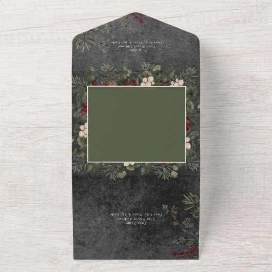 Rustikale Winterfrüchte & Pine Black Kein Abendess All In One Einladung (Außenbereich)