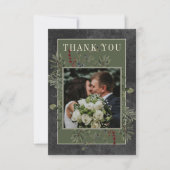 Rustikale Winterfrüchte & Pine Black Wedding Dankeskarte (Vorderseite)