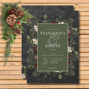 Rustikale Winterfrüchte & Pine Black Wedding Einladung