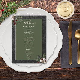 Rustikale Winterfrüchte & Pine Black Wedding Menükarte