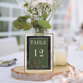 Rustikale Winterfrüchte & Pine Black Wedding Tischnummer