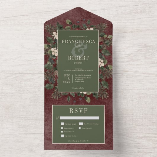 Rustikale Winterfrüchte & Pine Burgund Drei Abende All In One Einladung (Innen Boden)